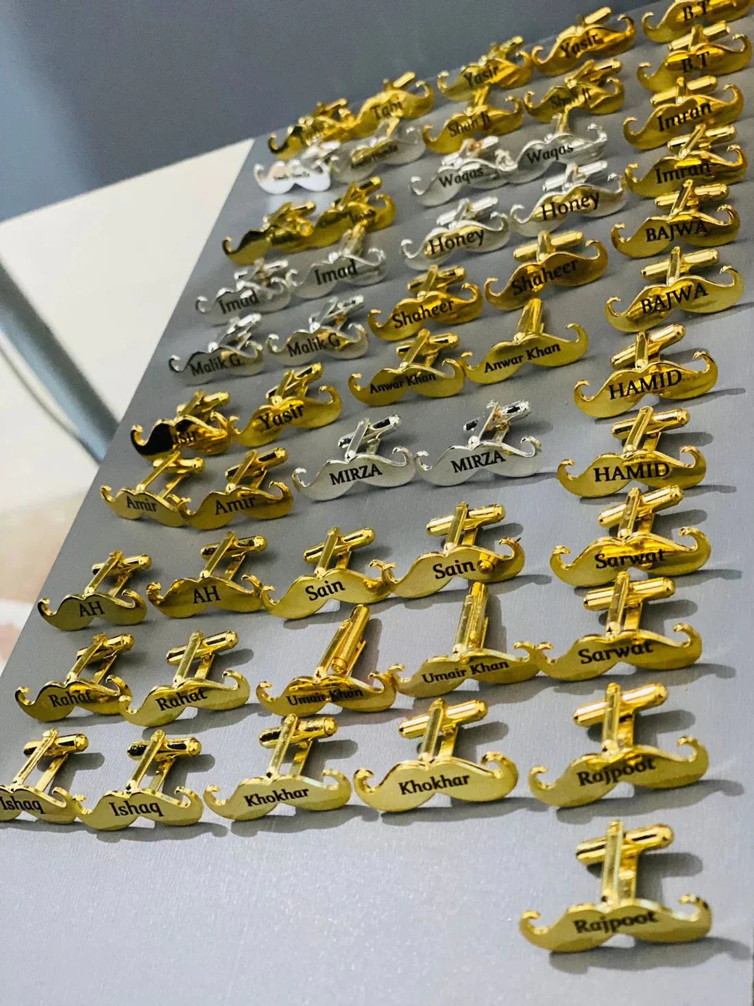 Mustaches Style Name Engraved Cufflinks - Golden & Silver Shop360