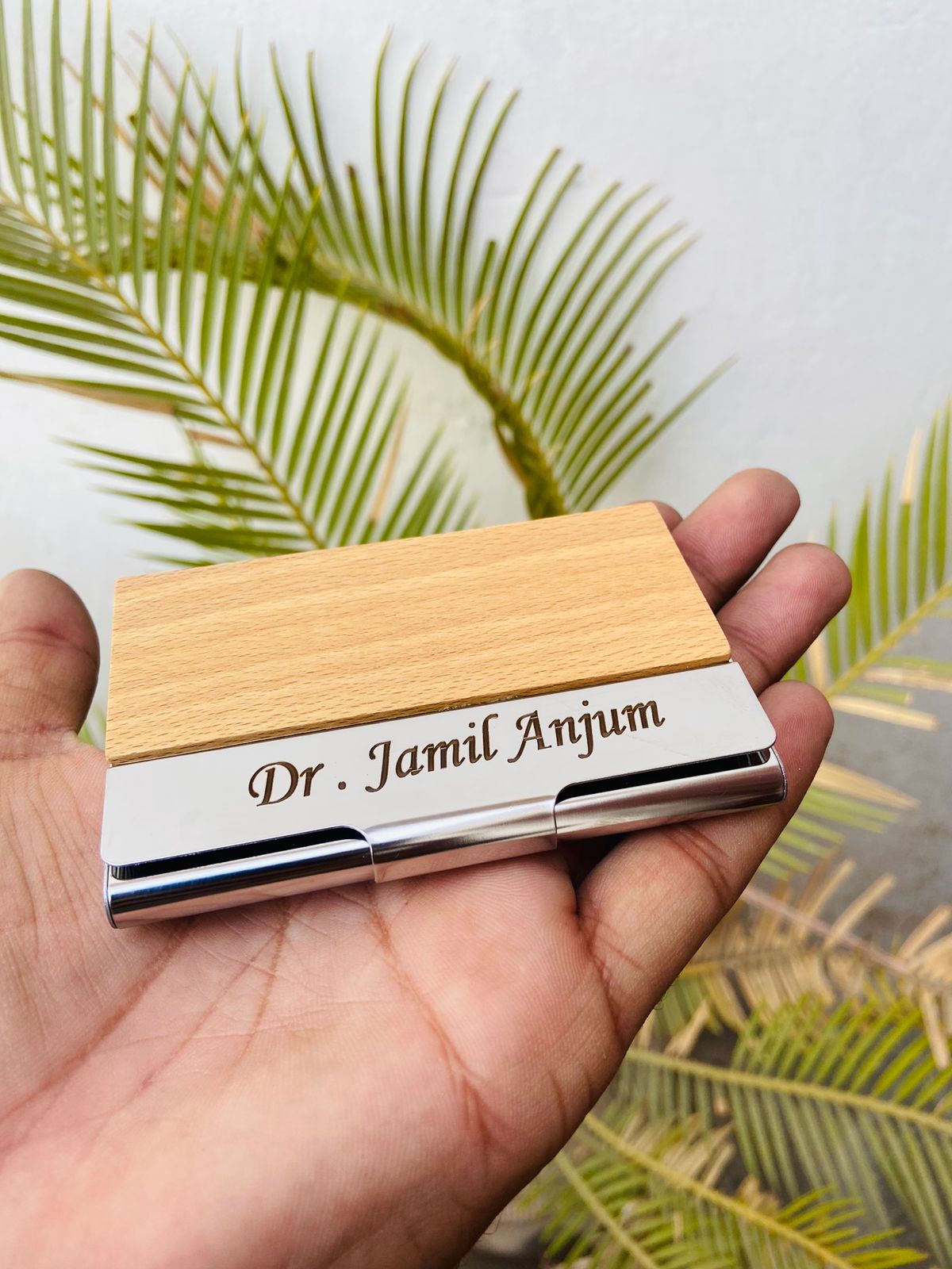 Wooden Style Card Holder With Name Engraving Shop360