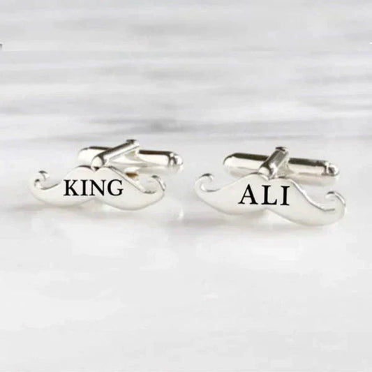 Mustaches Style Name Engraved Cufflinks - Golden & Silver Shop360