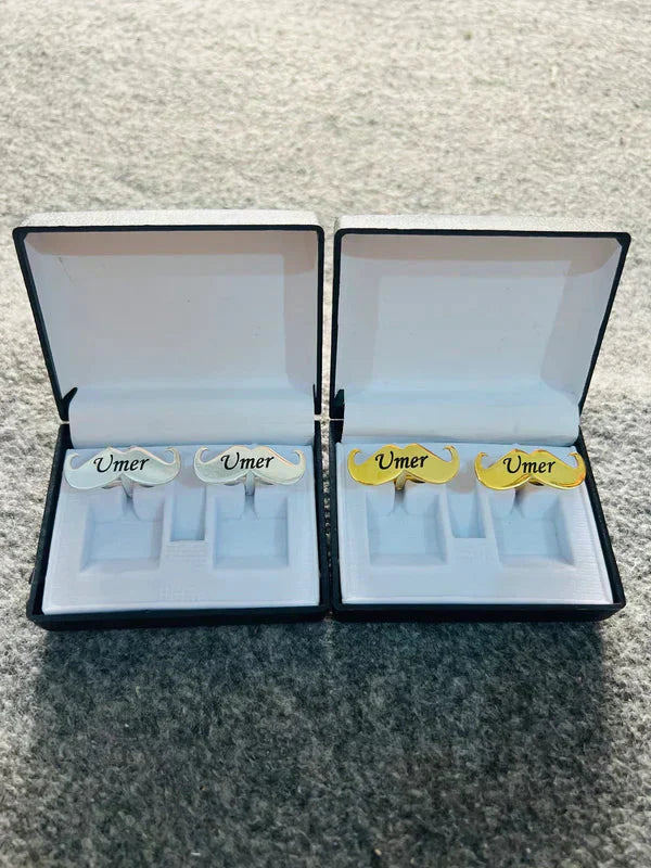 Mustaches Style Name Engraved Cufflinks - Golden & Silver Shop360