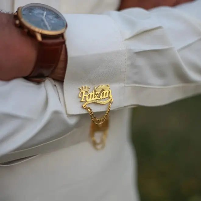 Chain Style Cufflink With Mustache & Crown - Cufflinks For Men SHOP360