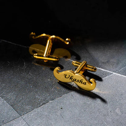 Mustaches Style Name Engraved Cufflinks - Golden & Silver Shop360